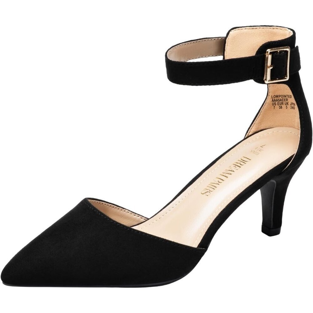 Dream Pairs Women's Black Suede Faux Suede pointed Toe Kitten Heels Pumps Shoes